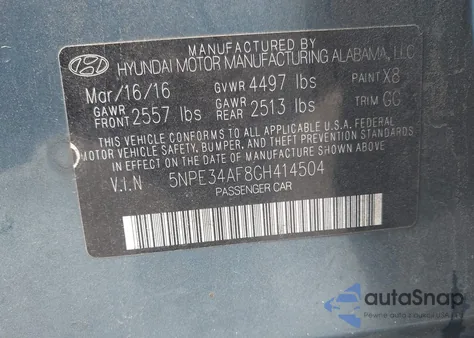 2016 Hyundai Sonata Sport из США, поврежденный, VIN 5NPE34AF8GH414504